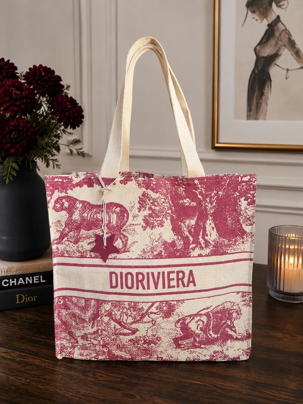 Christian Dior Dioriviera Plum Straw Tote Bag + Custom Organizer Insert NEW